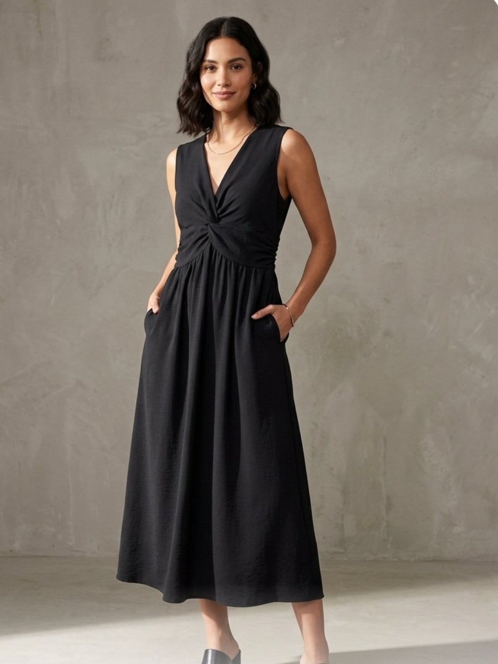 👗Rachel Zoe Black Sleeveless Twist-Front Midi Dress